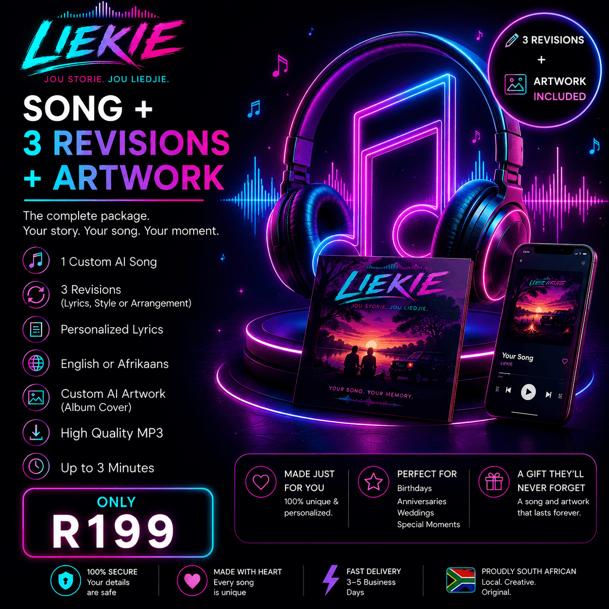 Personalized AI Song - Song + 3 Revisions + Artwork