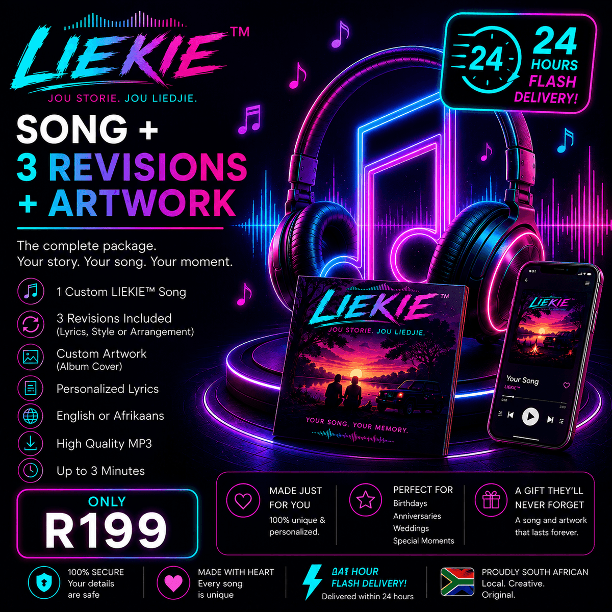 LIEKIE™ Personalised Song + 3 Revisions + Artwork